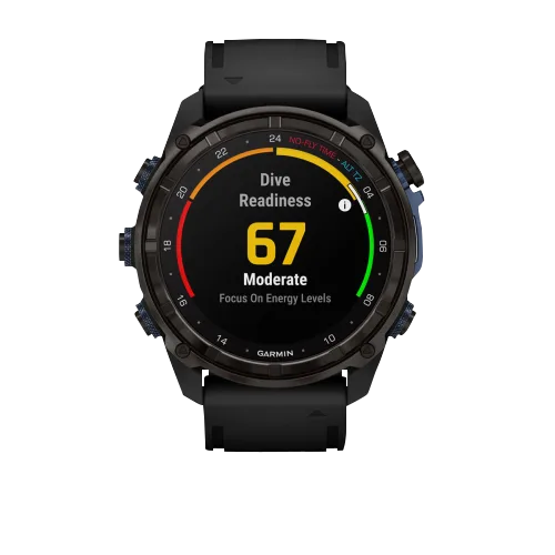Garmin Descent Mk3i dive computer, 51 mm carbon gray DLC titanium case, black silicone band