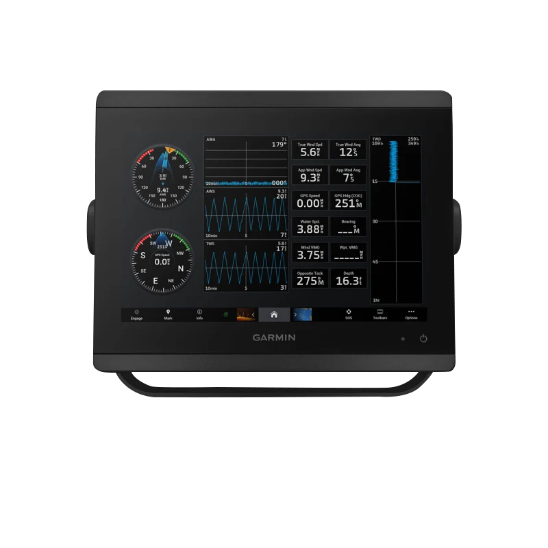 Garmin GPSMAP 8610 marine chartplotter with mapping, black enclosure and dual gauge dials