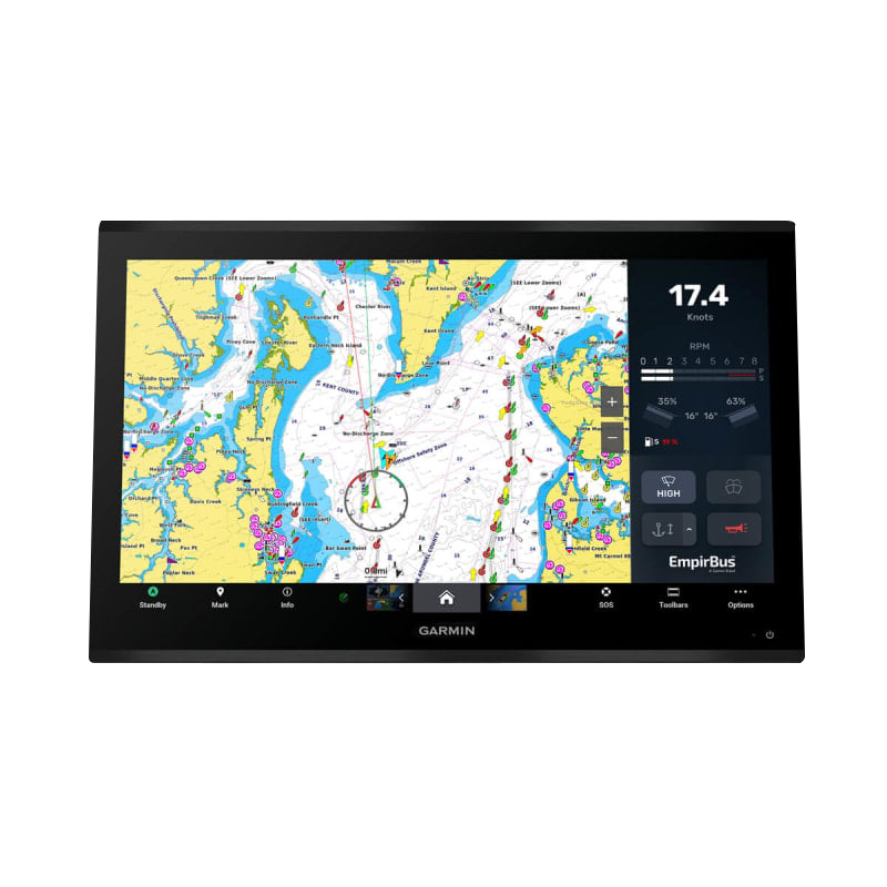 Garmin GPSMAP 9227 marine chartplotter with Navionics+ on touchscreen display, black bezel