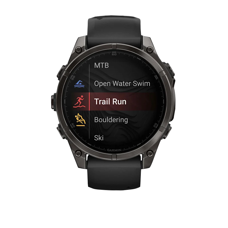 Garmin Fenix 8, 51 mm AMOLED Sapphire, Carbon Gray DLC Titanium with Black/Pebble Gray Silicone Band (010-02905-20) by Garmin