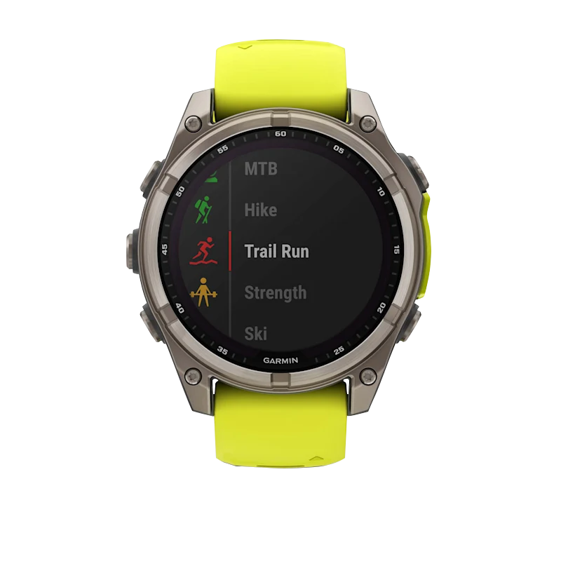Garmin Fenix 8, 47 mm AMOLED, Solar Sapphire Titanium with Amp Yellow/Graphite Silicone Band (010-02906-20) by Garmin