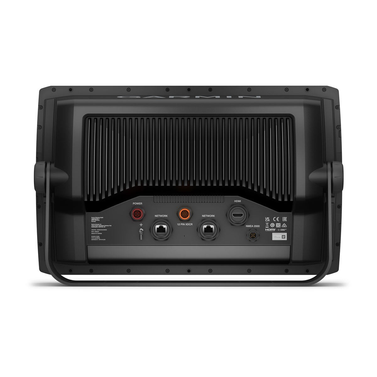 Garmin ECHOMAP Ultra 2 16-inch marine chartplotter back panel with power, network, and HDMI ports