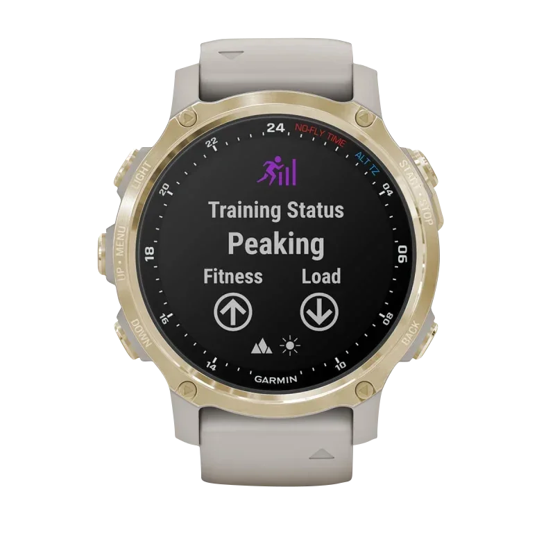 Garmin Descent Mk2S dive computer in light gold with light-sand silicone band, certified refurbished