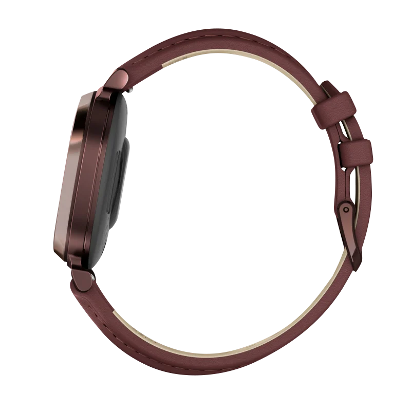 Garmin Lily 2 Classic smart watch, dark bronze case with mulberry leather band, Garmin Certified Refurbished