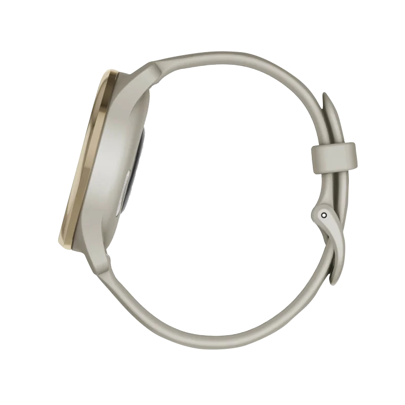 Garmin Vívomove Trend smartwatch, cream band with gold bezel and French gray case