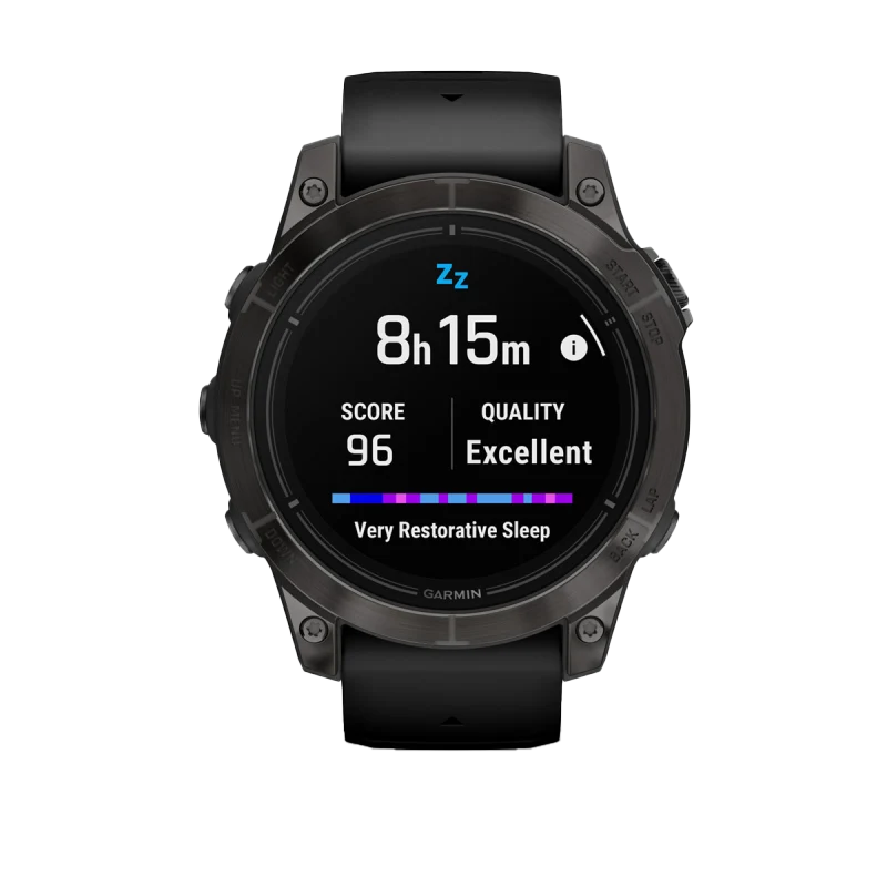 Garmin Epix Pro Gen 2 smart watch, 47mm Sapphire Edition, carbon gray DLC titanium case with black strap.