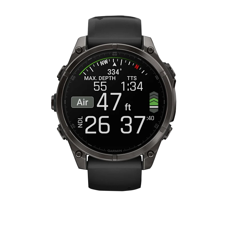 Garmin Fenix 8 smartwatch, 51 mm AMOLED Sapphire, carbon gray DLC titanium with black silicone band