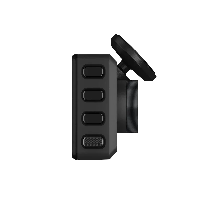 Garmin Dash Cam Live 1440p LTE, refurbished, side view of black device with four side buttons