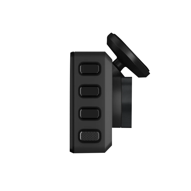 Garmin Dash Cam Live 1440p LTE dash cam, black side view with four control buttons.