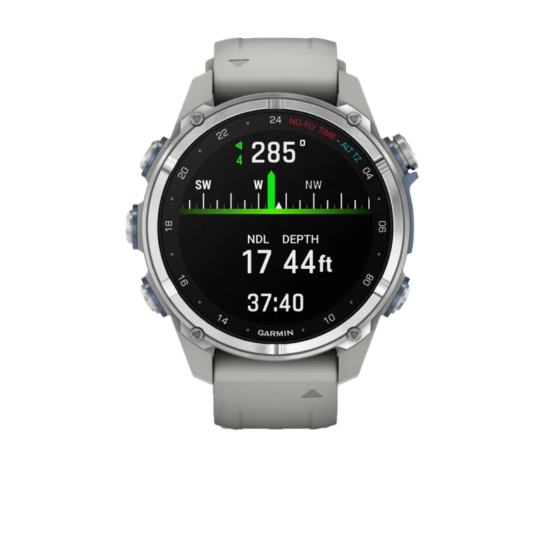 Garmin Descent Mk3 43mm stainless steel dive computer with fog-gray silicone band