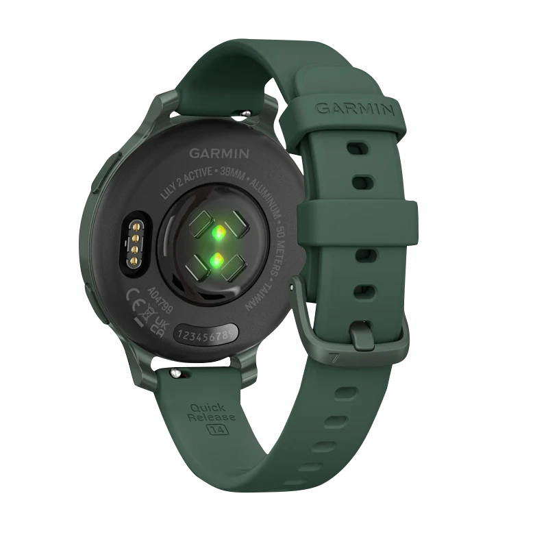 Garmin Lily 2 Active smartwatch in Jasper Green with silicone band