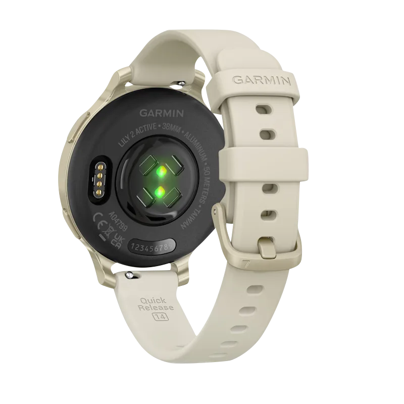 Garmin Lily 2 Active smartwatch, Lunar Gold with bone silicone band — certified refurbished
