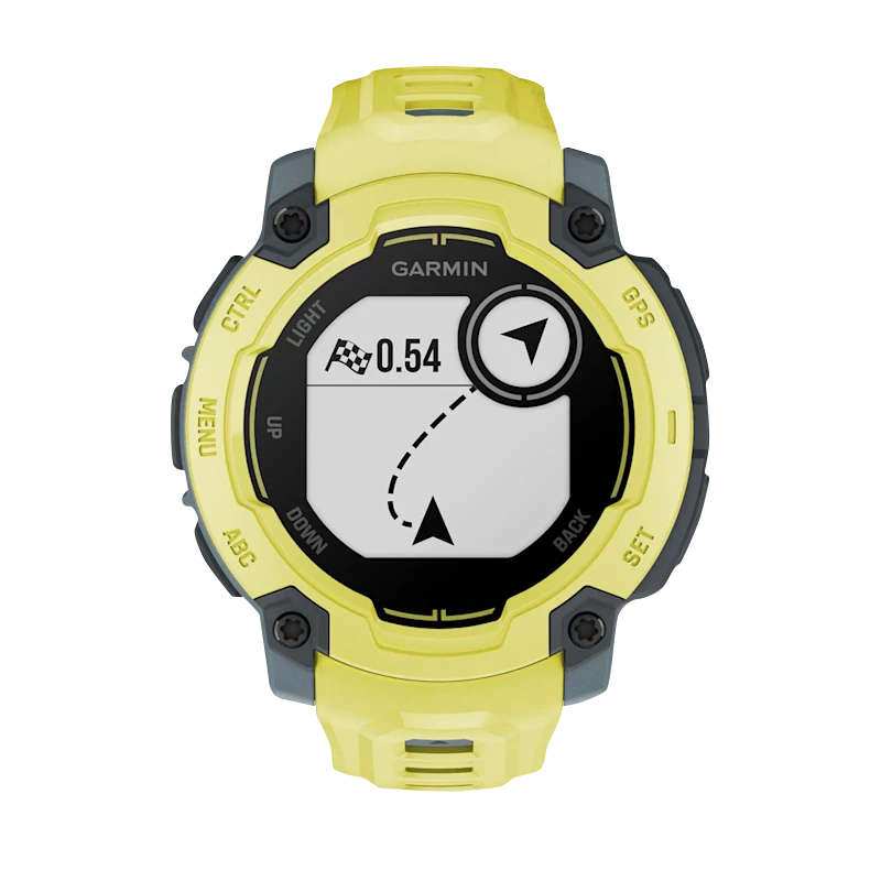Garmin Instinct E 45mm electric lime GPS smartwatch with electric lime band.