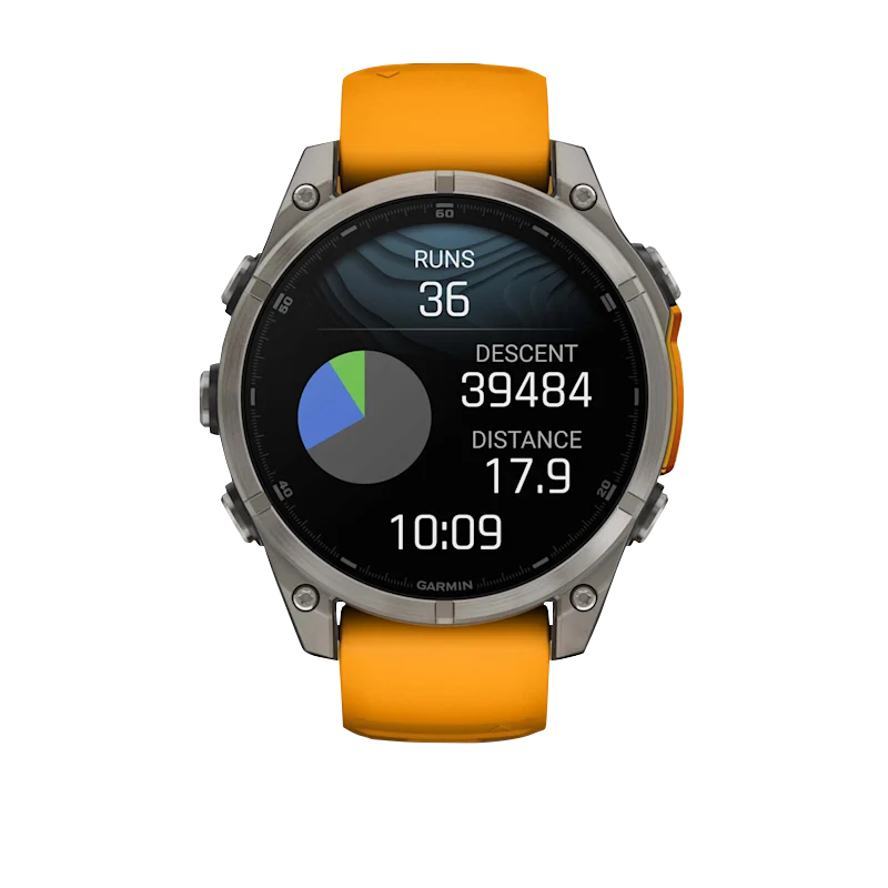 Garmin Fenix 8 smartwatch, 51 mm AMOLED Sapphire Titanium with Spark Orange/Graphite silicone band