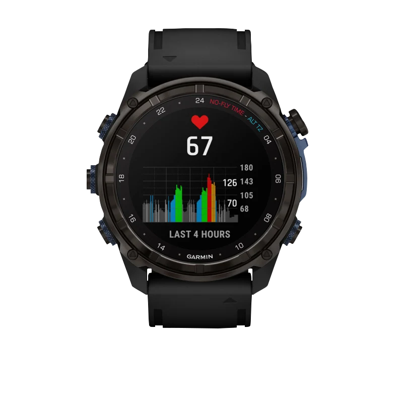 Garmin Descent Mk3i dive computer watch, 51 mm carbon gray DLC titanium case, black silicone band, Descent T2