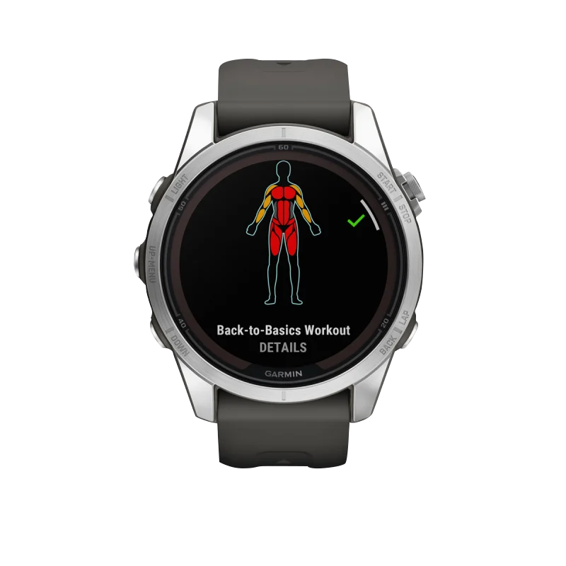 Garmin Fenix 7S Pro Solar watch with silver case and graphite band, model 010-02776-00