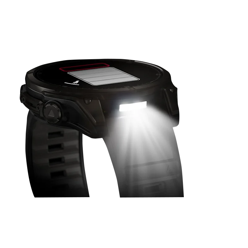 Garmin Fenix 8 smartwatch, carbon gray DLC titanium case with black/pebble gray silicone band