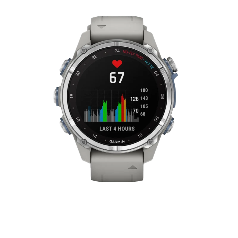 Garmin Descent Mk3 dive computer watch, 43 mm stainless steel case with fog gray silicone band