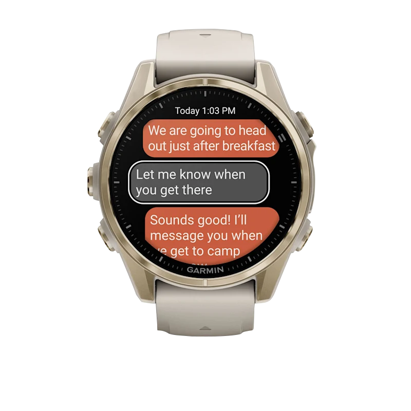 Garmin Fenix 8, 43 mm AMOLED Sapphire, Soft Gold with Fog Gray/Dark Sandstone Silicone Band (010-02903-10) by Garmin