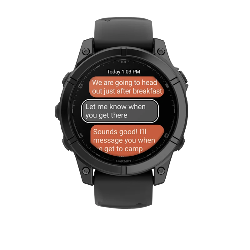 Garmin Fenix E 47 mm AMOLED smartwatch with slate-gray steel bezel and black silicone band