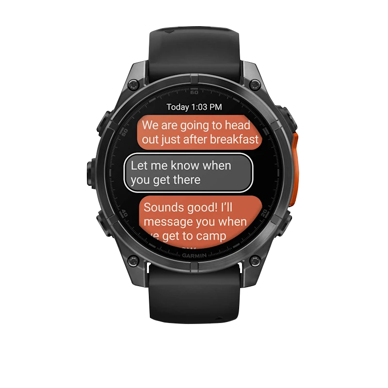Garmin Fenix 8 smartwatch, 47 mm AMOLED, slate gray case with black silicone band.