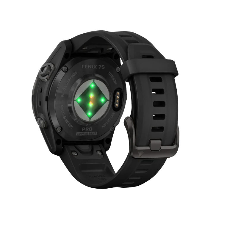 Garmin Fenix 7S Pro Sapphire Solar smart watch, carbon titanium case with black band