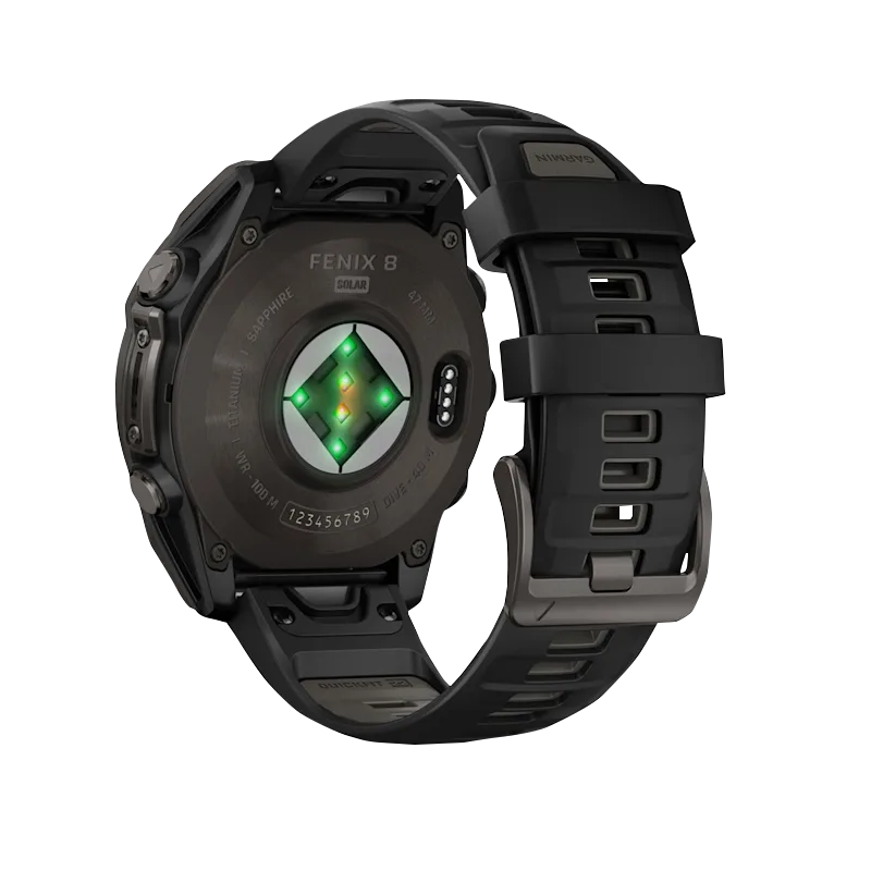 Garmin Fenix 8, 47 mm, Solar Sapphire, Carbon Gray DLC Titanium with Black/Pebble Gray Silicone Band (010-02906-10) by Garmin