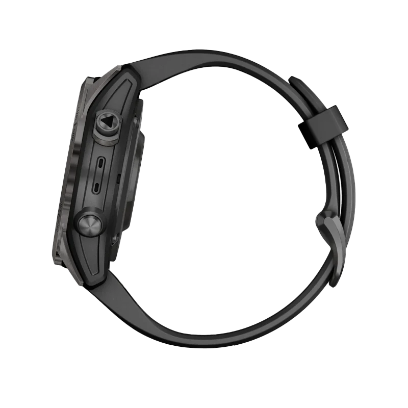 Garmin Fenix 7S Pro Sapphire Solar smartwatch, Carbon Titanium with black band, certified refurbished.