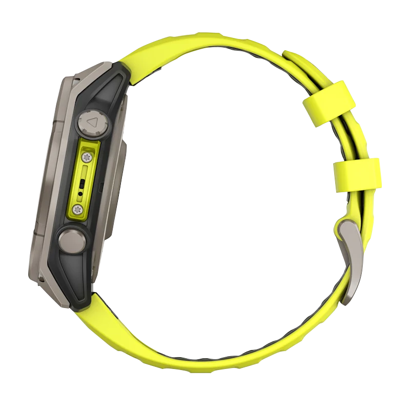 Garmin Fenix 8 smart watch, 51mm Solar Sapphire titanium case with Amp Yellow/Graphite silicone band