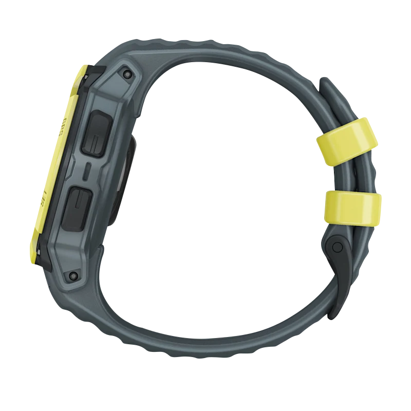 Garmin Instinct E 40mm watch with electric lime accents and twilight band.
