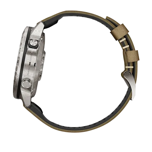 Garmin MARQ Adventurer Gen 2 Damascus Steel Edition smartwatch with leather strap