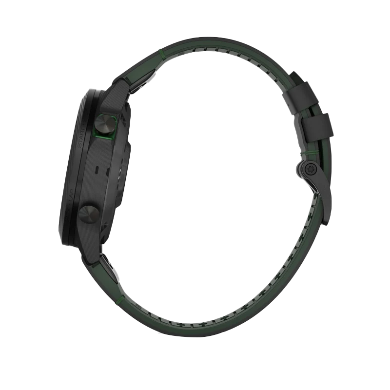 Garmin MARQ Golfer Gen 2 Carbon Edition smart watch with green strap