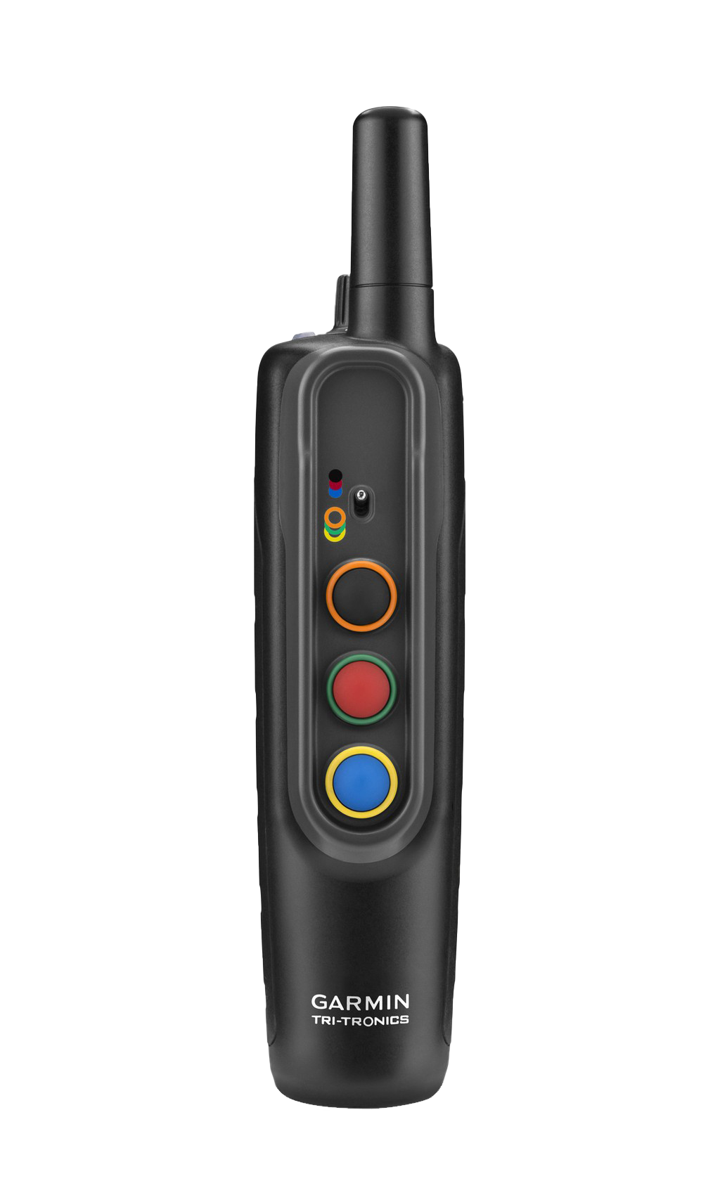 Garmin PRO 70 Handheld remote (010-01201-50), black with color-coded orange, red, blue, and yellow buttons.