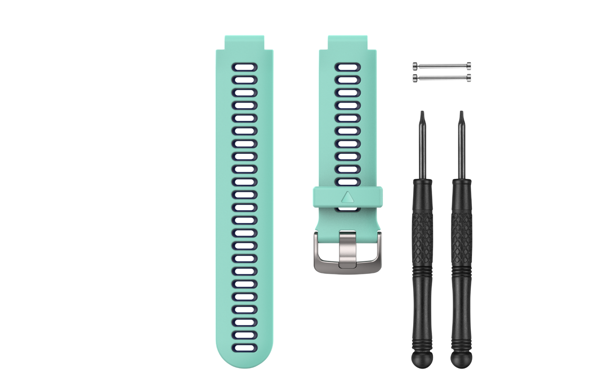 Garmin Frost Blue/Midnight Blue watch band kit with two bands, screws, and tools