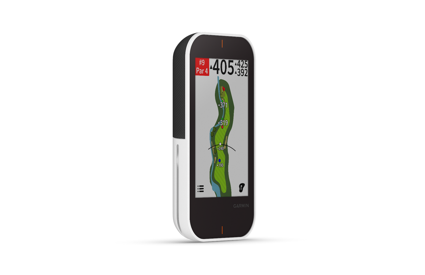 Garmin Approach G80 golf GPS & rangefinder handheld with white body and black display.