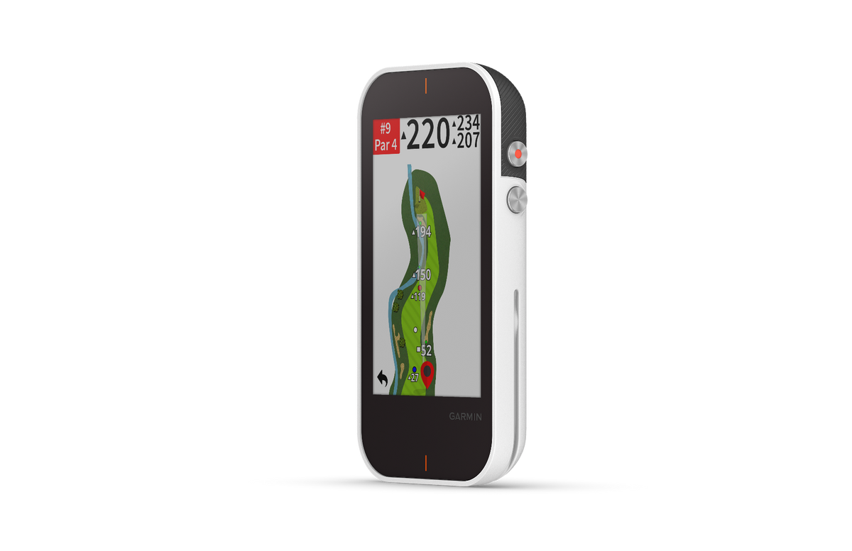 Garmin Approach G80 golf GPS and rangefinder handheld device, white with black bezel displaying hole layout