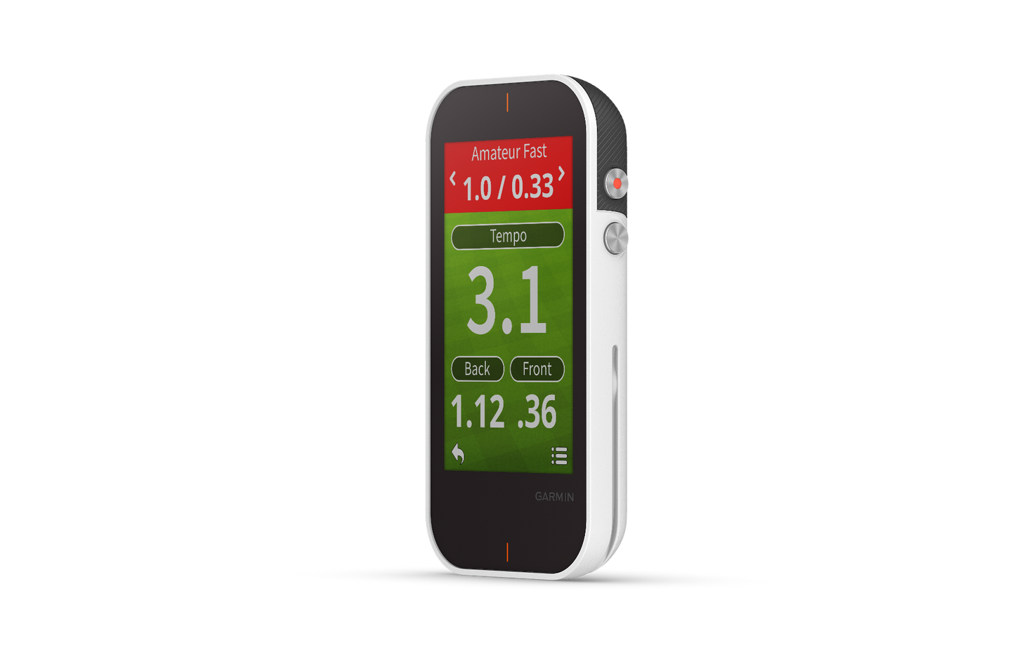 Garmin Approach G80 golf GPS and rangefinder handheld device, white/silver body with black bezel and Garmin logo
