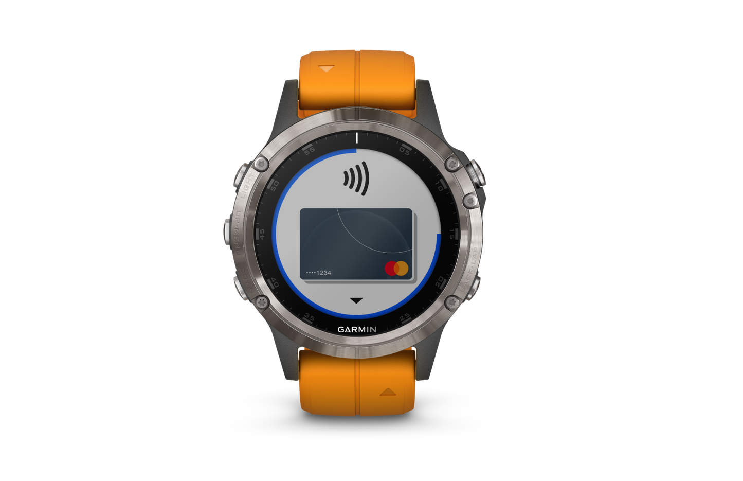 Garmin Fenix 5 Plus Sapphire Titanium smartwatch with Solar Flare orange band