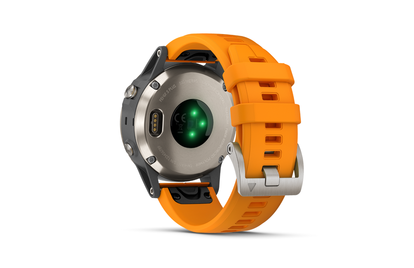 Garmin Fenix 5 Plus Sapphire Titanium smartwatch with Solar Flare Orange Band