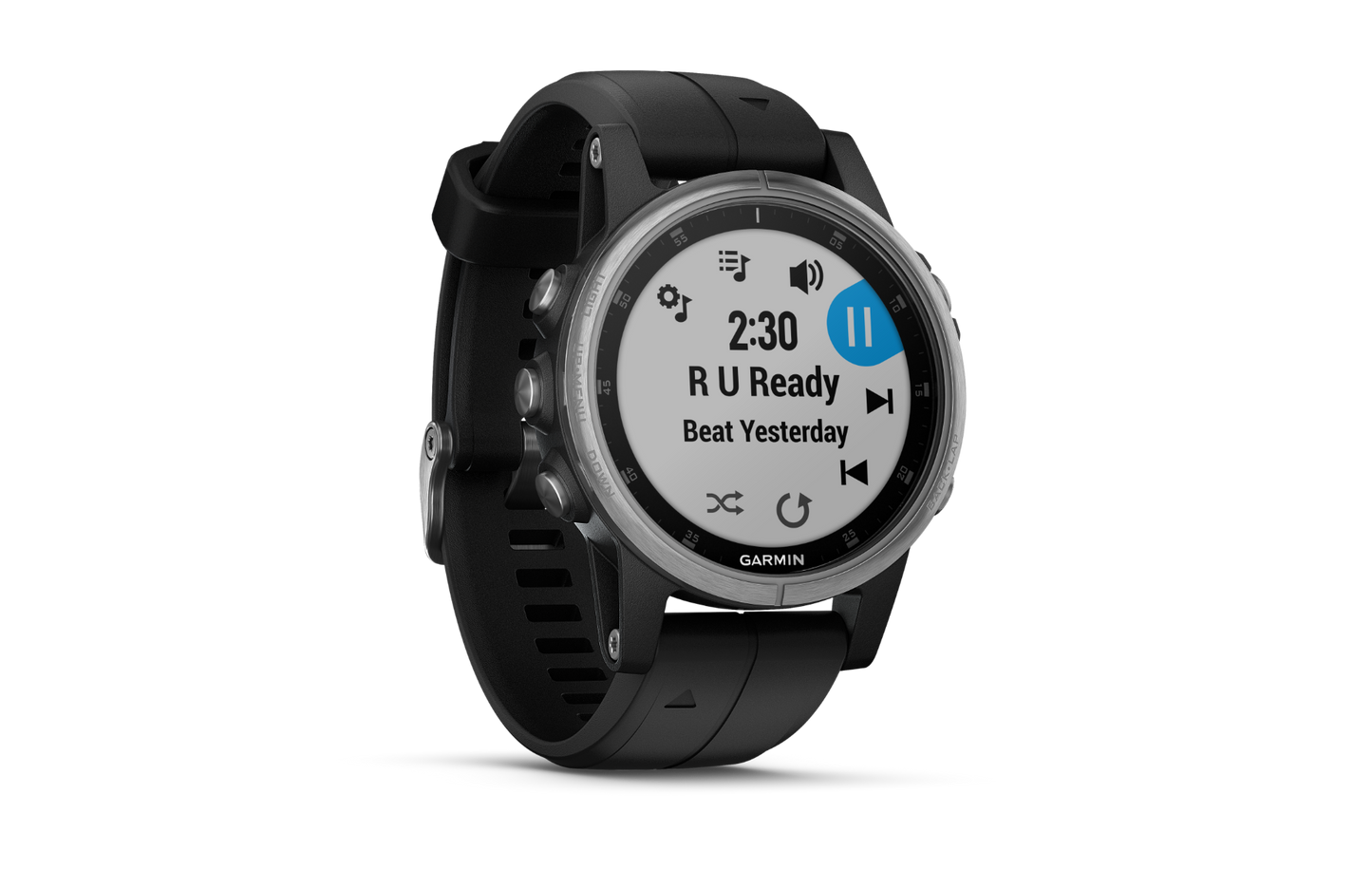Garmin Fenix 5S Plus smartwatch, silver bezel with black band