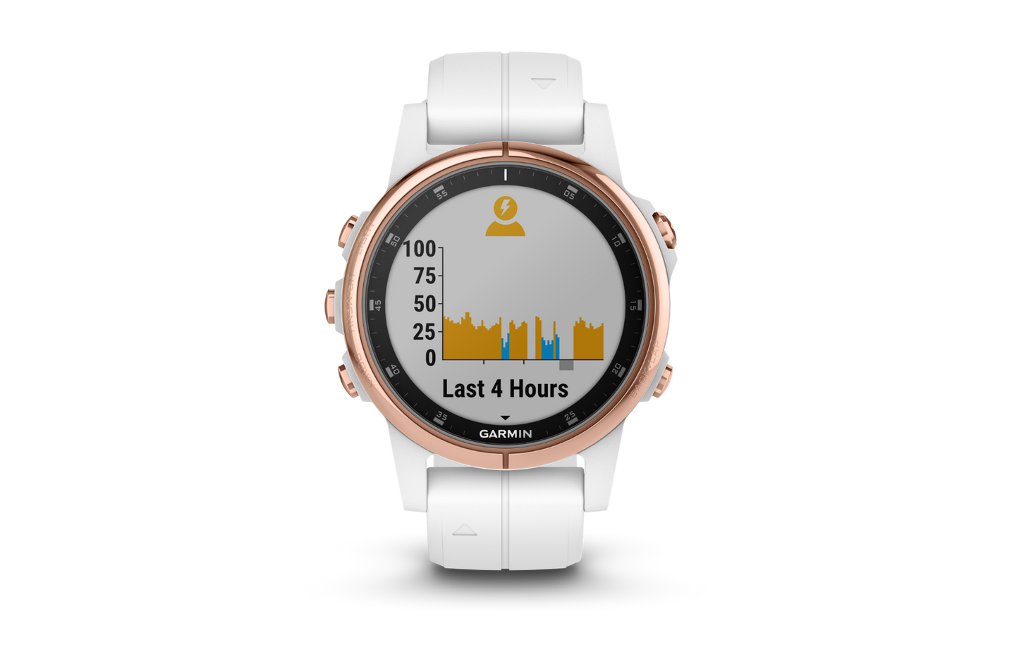 Garmin Fenix 5S Plus Sapphire Rose Goldtone smartwatch with Carrara White band