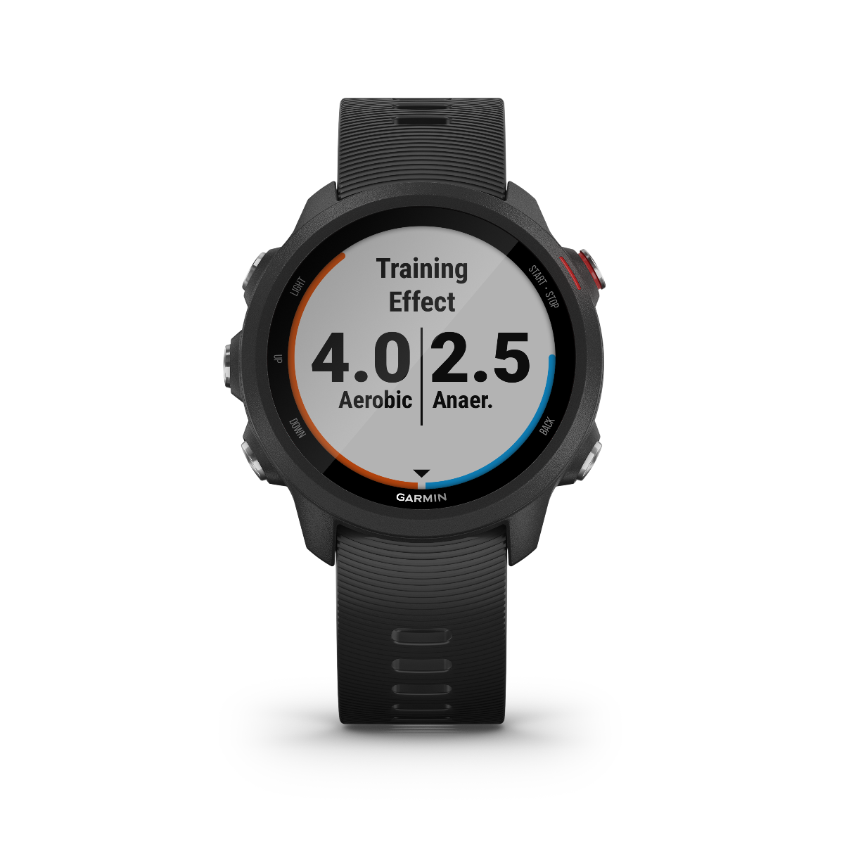 Garmin Forerunner 245 Music smartwatch in black with a textured silicone strap