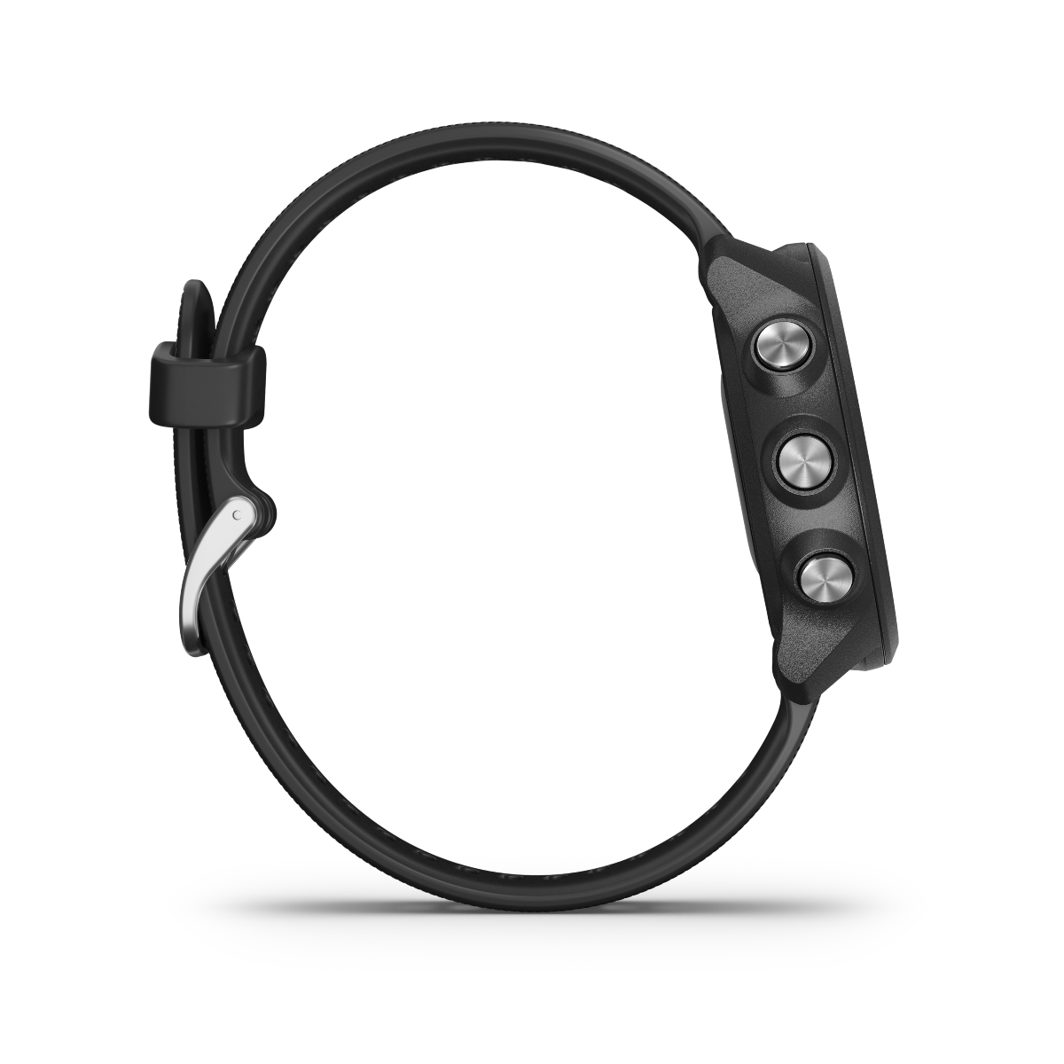 Garmin Forerunner 245 Music smartwatch with black band and three silver side buttons