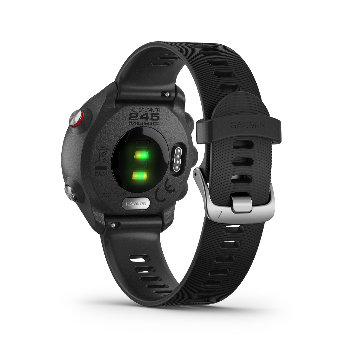 Garmin Forerunner 245 Music GPS smartwatch with black band and visible Garmin branding