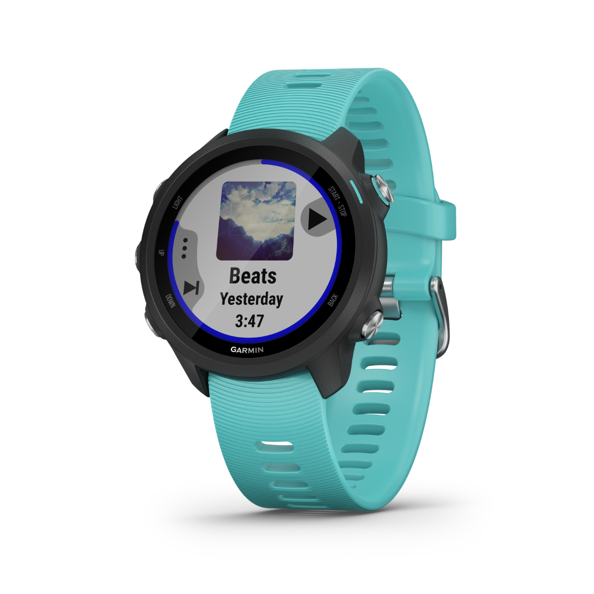 Garmin Forerunner 245 Music smartwatch with aqua strap, certified refurbished