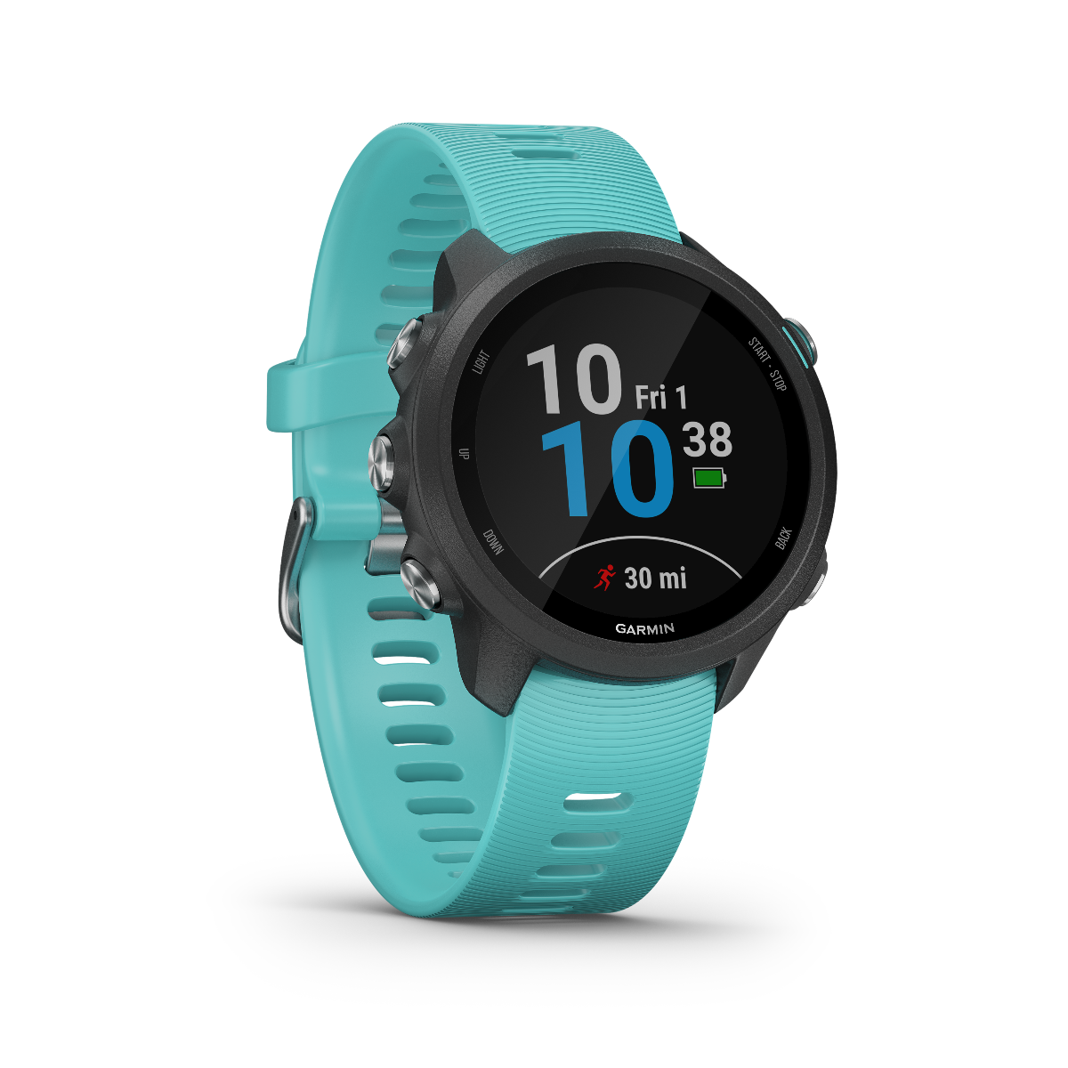 Garmin Forerunner 245 Music smartwatch with aqua band and black bezel
