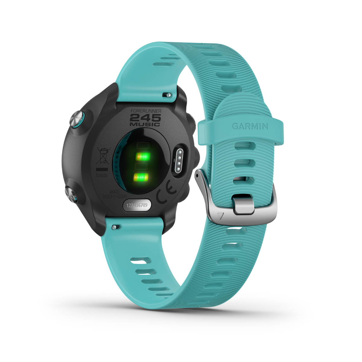 Garmin Forerunner 245 Music smartwatch with aqua silicone strap, certified refurbished