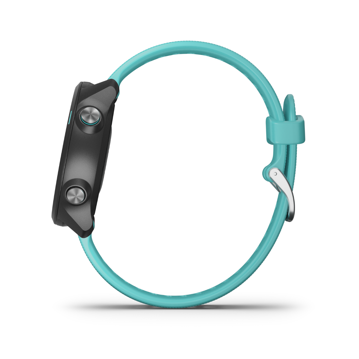 Garmin Forerunner 245 Music smartwatch with aqua silicone band, certified refurbished.