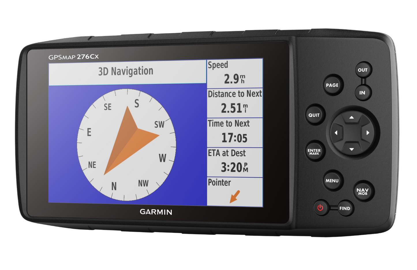 Garmin GPSMAP 276Cx handheld GPS navigation device with black housing and 3D navigation screen