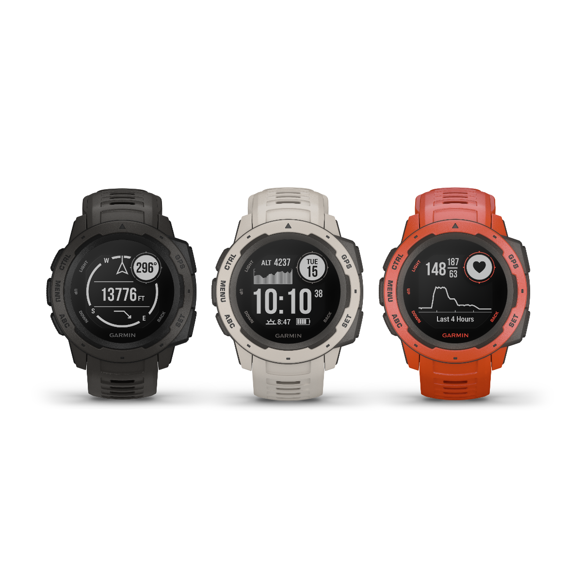 Garmin Instinct GPS Watches 3-pack in black, white, and orange (certified refurbished)
